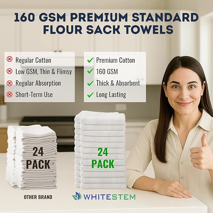 Flour Sack Towels | Tea Towel for Crafts| Kitchen Dish Cotton Blank Towel for Embroidery| Baking Bread Proofing Linen Cover| Thick Absorbent Quick Dry | 24 Pack 28"x28" Natural