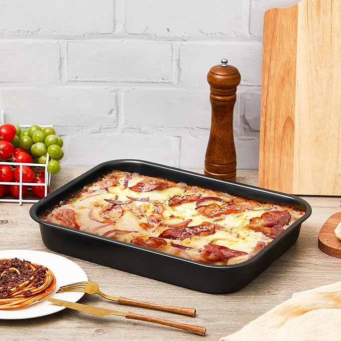 2 Pcs Detroit Style Pizza Pan 16 x 11.5 x 3.15 Inch Hard Rectangular Deep Pizza Pans Non Stick Sicilian Style Pan Dish Pre Seasoned Bakeware Kitchenware