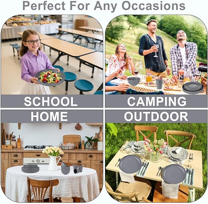 Supernal Wheat Straw Dinnerware Sets,Unbreakable Dinner Plates for 6,Microwave Dishwasher Safe,Reusable Dinnerware,Dark Gray Set 12pcs Plates, 6pcs Bowls, 6pcs Cups