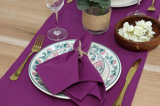 PurpleEssences Set of 12 Cloth Dinner Napkins 100% Cotton 18x18 Inch - Soft Durable Washable - Ideal for Farmhouse Party Christmas Holiday Winter - Perfect Everyday Use Table Linen - Purple