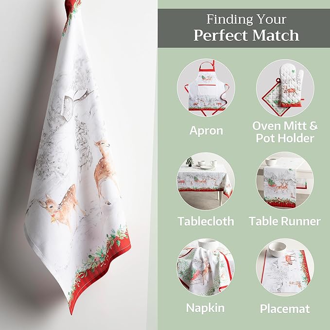 Maison d' Hermine Kitchen Towels Set of 3 100% Cotton 20" x 27.5" Reusable Cloth Tea Dish Towels Absorbent with Hanging Loop for Kitchen Dining Thanksgiving Christmas Decorations (Christmas Tradition)