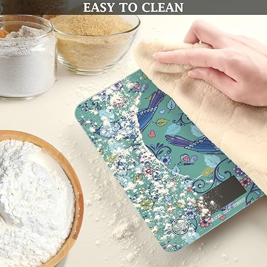 Food Scale Kitchen Digital Scale Food Ounces and Grams Dieting Baking Cooking Waterproof Glass Panels LCD Display,4 Units Scale Tare Function Bird