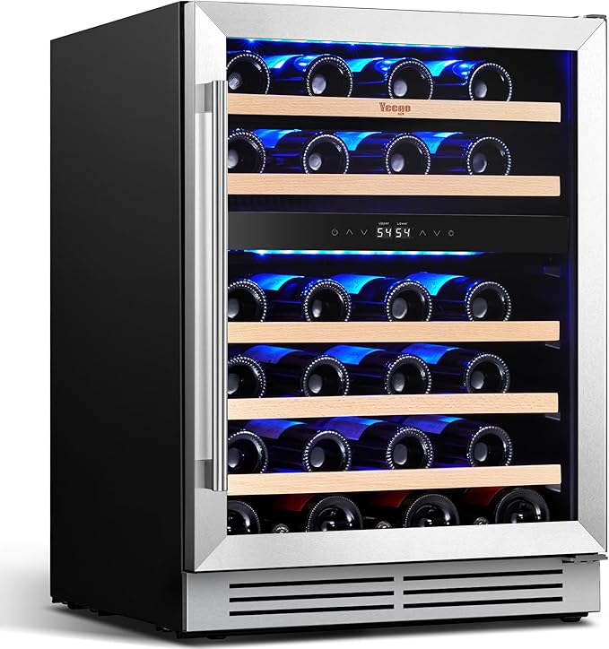 Yeego 24 Inch Wine Fridge Dual Zone, 47 Bottles Wine Cool Refrigerator with Glass Door, Built-in/Freestanding/Under Counter, Perfect for Home & Kitchen