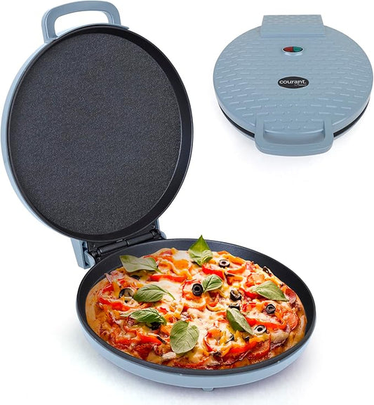Courant Pizza Maker 12 inch Pizzas Machine, Newly improved Cool-touch Handle Non-Stick plates Pizza oven & CalzoneMaker, Electric Countertop Oven for Home or School, 12” Indoor Grill/Griddle, Teal
