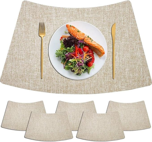 Wedge Reversible Placemats Set of 6, Faux Leather Heat Resistant Washable Dining Table Place Mats