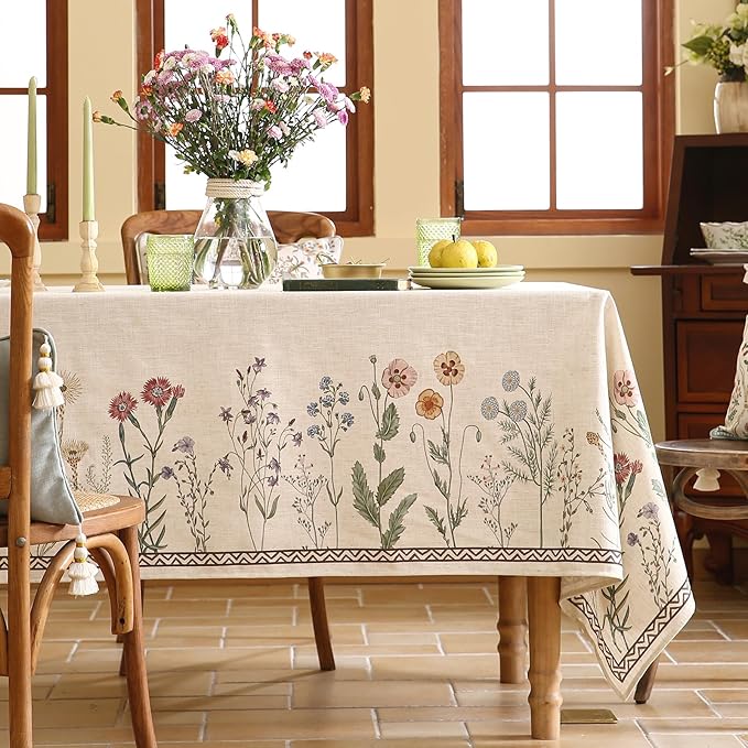 Floral Tablecloth for Square Tables,Linen Table Cloth with Colorful Flowers Pattern,Heavy Durable Table Cover for Dining Thanksgiving Kitchen Decor Party Banquet Christmas,55"*55"