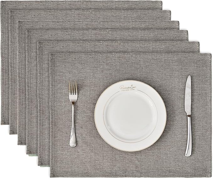 BALCONY & FALCON Placemats Set of 6 Faux Linen Cloth Place Mats Washable Waterproof Wrinkle Resistant Table Placemats for Dining Kitchen Farmhouse Indoor & Outdoor Use(Taupe Gray, 13.8”x 17.7”