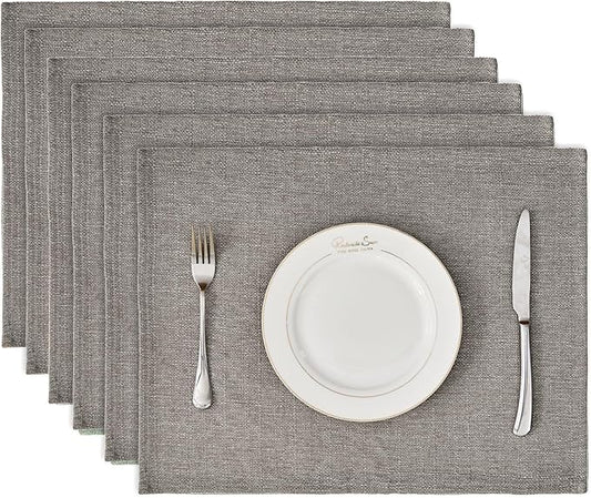 BALCONY & FALCON Placemats Set of 6 Faux Linen Cloth Place Mats Washable Waterproof Wrinkle Resistant Table Placemats for Dining Kitchen Farmhouse Indoor & Outdoor Use(Taupe Gray, 13.8”x 17.7”