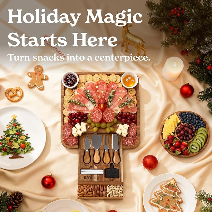 SMIRLY Charcuterie Boards Set - Large Acacia Cheese Board Set - House Warming Gifts New Home, Wedding Gift for Couple, Bridal Shower Gift, Birthday Gifts for Women