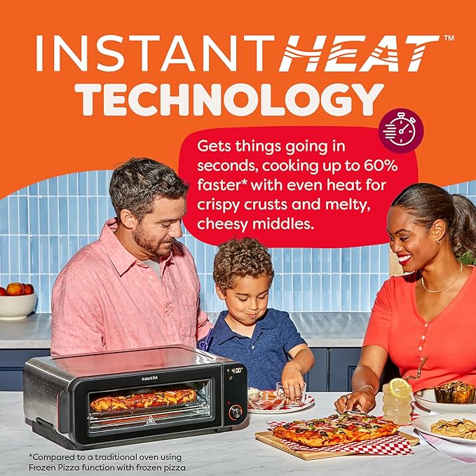 Instant Pot No Preheat Required* 6-in-1 Pizza and Toaster Oven with InstantHeat Technology, Fits a 12" Fresh or Frozen Pizza, Bake, Toast, Broil, & Reheat