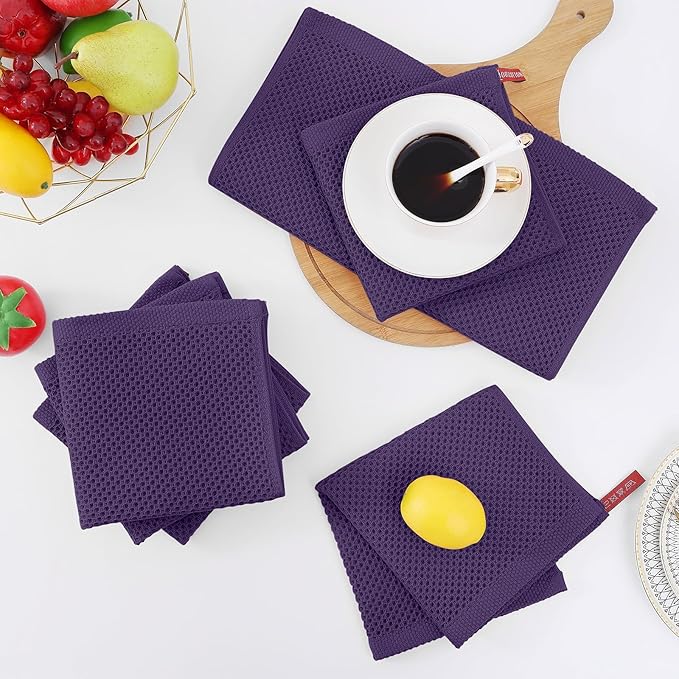 Homaxy 100% Cotton Waffle Weave Kitchen Dish Cloths, Ultra Soft Absorbent Quick Drying Dish Towels, 12 x 12 Inches, 12-Pack, Eggplant