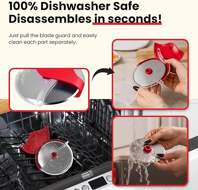 Premium Pizza Cutter Wheel - Slicer with Protective Blade Guard - Razor Sharp Stainless Steel - Easy to Clean & Detachable Slicer - Round Shaper With Cover & Slip Resistant Handle