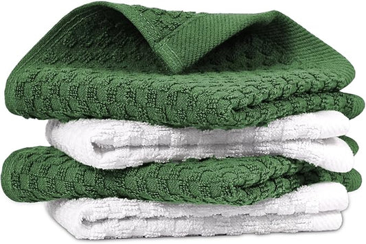 Infinitee Xclusives Premium Dish Cloth 100% Cotton 12 x 12 Inches |Pack of 4|-Ultra Soft Tea Towels-Highly Absorbent Kitchen Rags-Terry Dishcloth for Kitchen and Household Cleaning |Sturdy Green|