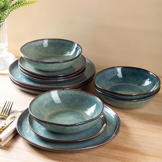 AmorArc Ceramic Dinnerware Sets,Handmade Reactive Glaze Stoneware Plates and Bowls Sets,Highly Chip and Crack Resistant | Dishwasher & Microwave Safe Dishes Set,Service for 8 (24pc)
