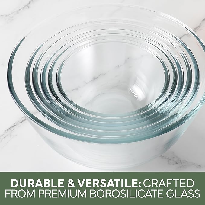 COOK WITH COLOR 12 Pc Glass Mixing Bowl Set with Lids – Borosilicate Glass Nesting Bowls for Cooking, Baking and Meal Prep, Multicolor