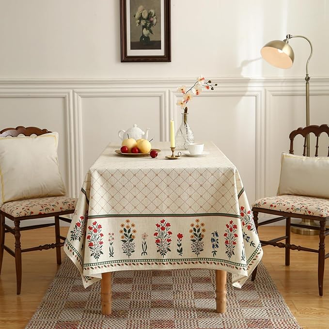 Floral Tablecloth for Rectangular Tables,Linen Table Cloth with Colorful Flowers Pattern,Heavy Durable Table Cover for Dining Thanksgiving Kitchen Decor Party Banquet Christmas,63"*110"