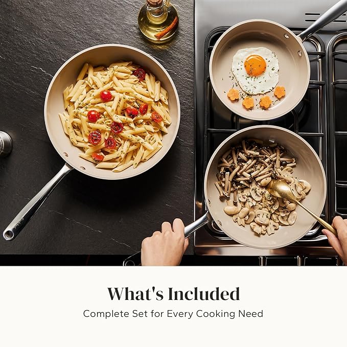 Redchef Ceramic Nonstick Frying Pan, Ceramic Non-Stick Saute Pan, Non Toxic Egg Pan, Cooking Pan for Kitchen, PFAS Free, All Stovetops (Gas, Electric, Induction), Oven Dishwasher Safe(9.5" Beige)