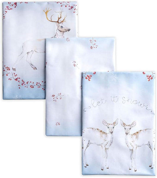 Maison d' Hermine Kitchen Towels Set of 3 100% Cotton 20" x 27.5" Reusable Cloth Tea Dish Towels Absorbent with Hanging Loop for Kitchen Dining Thanksgiving Christmas Decorations (Fairy Tale Forest)