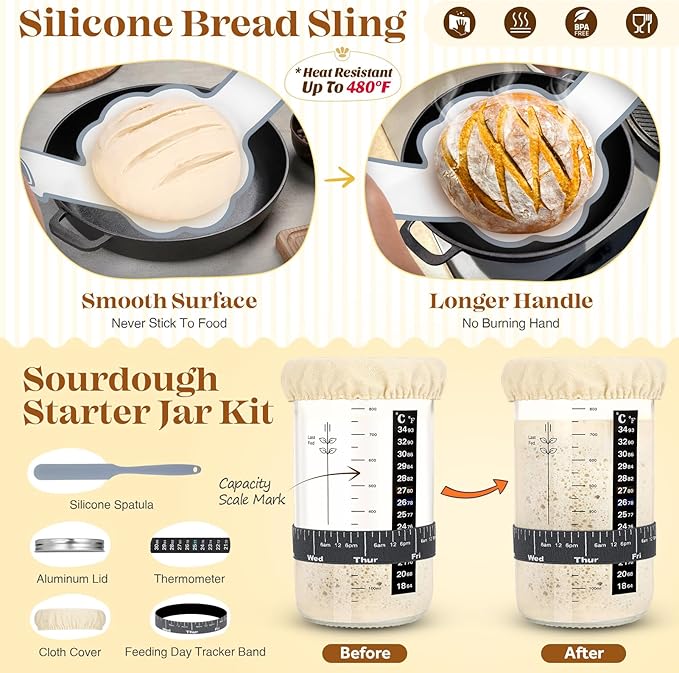 Sourdough Starter Kit, Sourdough Bread Baking Supplies, Bread Proofing Basket, Sourdough Kit for Modern Home and Kitchen, Sourdough Bread Basket, Sour Dough Kit Tools, Bread Making Tools Kit
