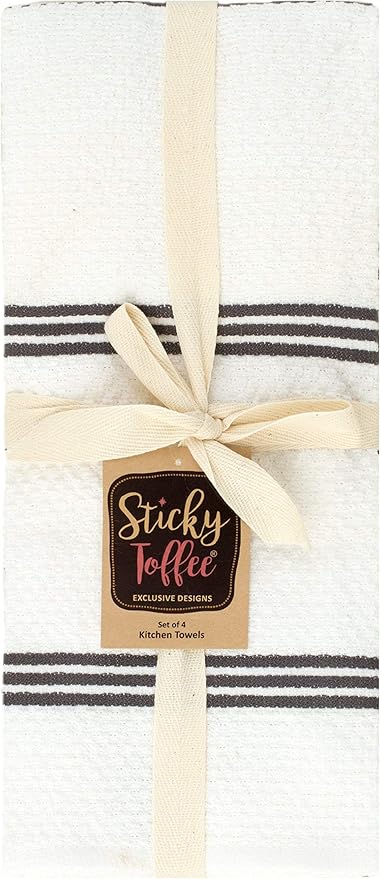 Sticky Toffee Cotton Kitchen Towels Set of 4 – Gray and White Dish Towels 28x16 in, Reusable and Absorbent Tea Towels for Drying or Cleaning, Oeko-Tex Cotton