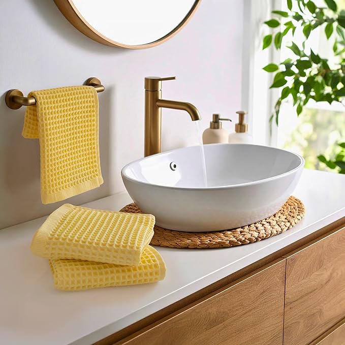 PÜSKÜL Organic Waffle Kitchen Towel 100% Turkish Cotton Set of 3 Yellow - Premium Quality, Soft, Quick-Dry, Absorbent, Lint-Free Hand Towels 32X16 Inches (3, Light Yellow)