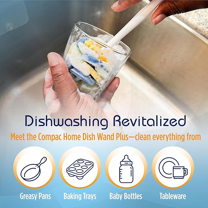 Compac Home Dish SpongeWand Plus Tri Surface Scrubbing Sponge with Cello Foam Scour Sponge Petals, Cleans Dishes, Glassware 360 Scrubber Pads for Tough to Clean Pots Pans, Multi-Color, (Pack of 6)