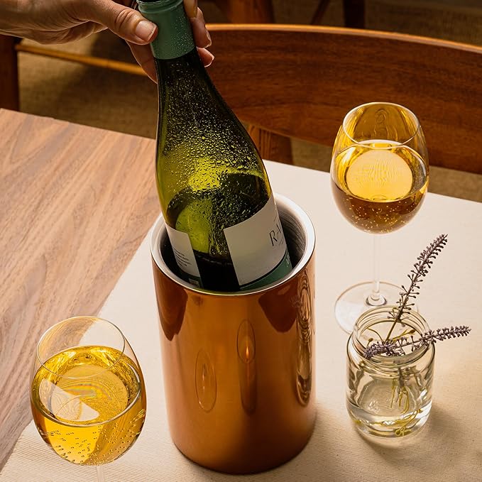 Wine Chiller for Bottles (Copper) - Champagne Bucket, Elegant Wine Bottle Chiller and Champagne Cooler, Insulated Wine Bucket Keeps Wine Cool, Champagne Bottle Chiller Fits Any Single Bottle
