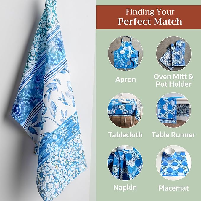 Maison d' Hermine Kitchen Towels Set of 3 100% Cotton 27.50" x 20" Reusable Cloth Tea Dish Towels Absorbent with Hanging Loop for Kitchen, Home, Dining, Cocktail Parties Spring/Summer (Summer Blues)