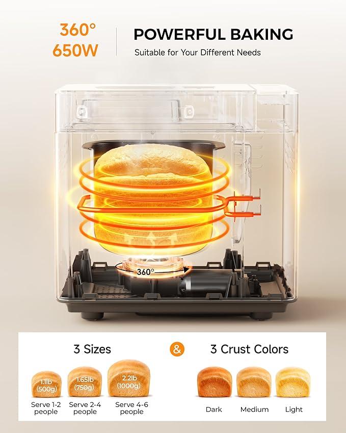 EUHOMY 25-in-1 Bread Maker Machine 2LB Breadmaker, Bread Machines with Nut Dispenser and Yeast Dispenser, 3 Loaf Sizes 3 Crust Colors, Dough Maker with Customized Options, Gluten-Free, Recipe, Gifts