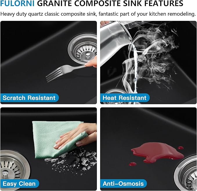 24 Undermount Laundry Sink - Fulorni 24"x18" Laundry Room Utility Sink Undermount Matte Black Granite Composite Quartz Classic 12 Inch Deep Single Bowl Under Counter Basin