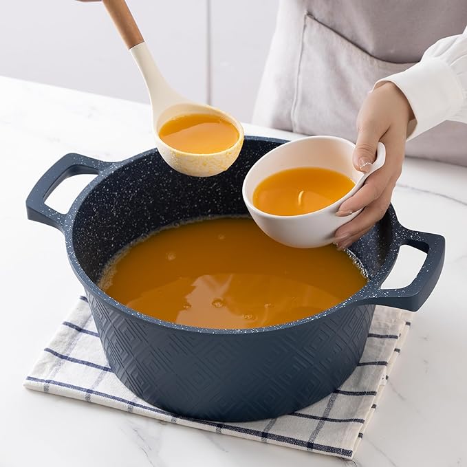 Country Kitchen Non-Stick Cast Aluminum Cookware Set - Durable Kitchen Cookware for Everyday Cooking, Navy, 11 Pc.