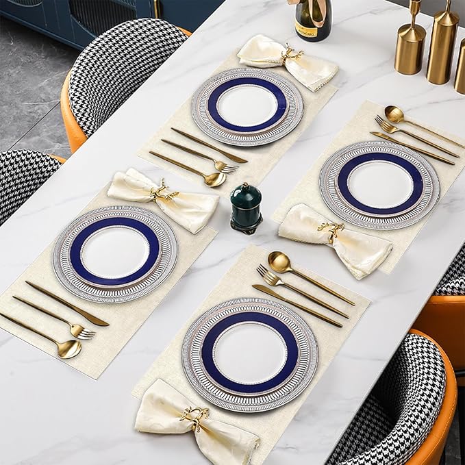 SUEH DESIGN Faux Leather Placemats Set of 6, Wipeable Place Mats Heat Resistant Table Mats Waterproof Dining Table Placemats for Indoor Outdoor Kitchen Dining Table