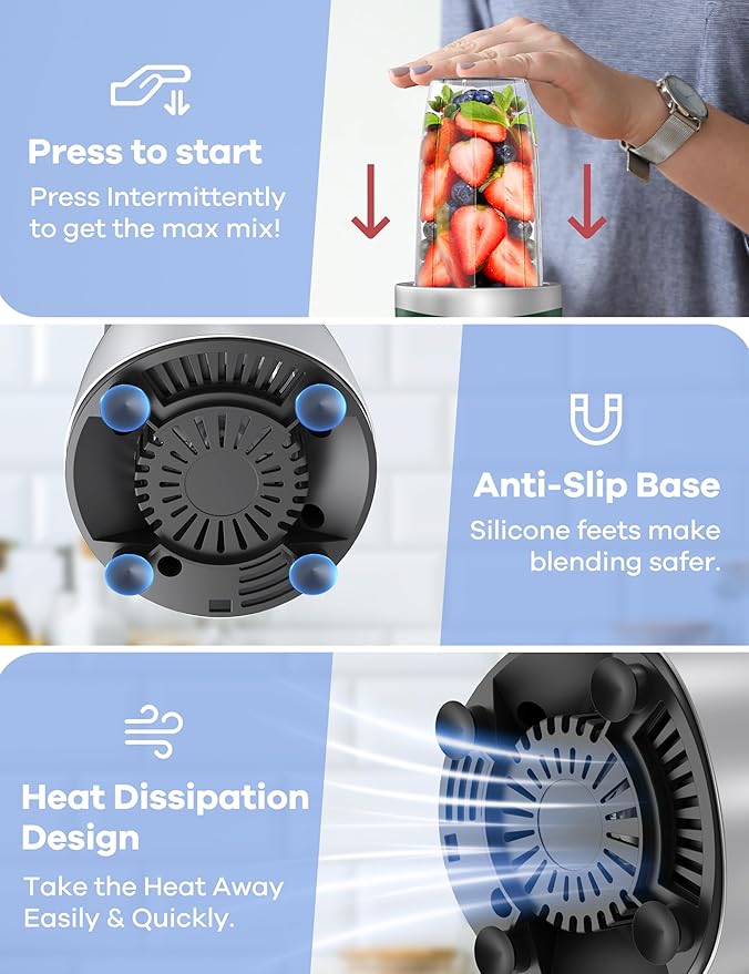 Ganiza Smoothie Blender, 900W Blenders for Shakes and Smoothies, GB10 Smoothies Maker with 4 BPA-Free Portable Cup, Nutritious Recipe (Green)