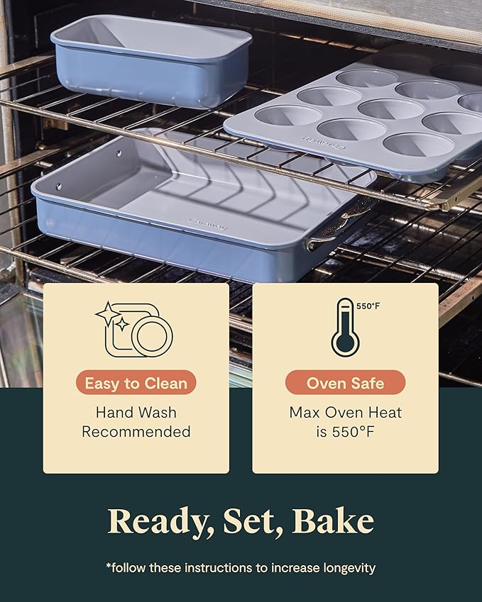 Caraway Nonstick Ceramic Bakeware Set (11 Pieces) - Baking Sheets, Assorted Baking Pans, Cooling Rack, & Storage - Aluminized Steel Body - Non Toxic, PTFE & PFOA Free - Sage