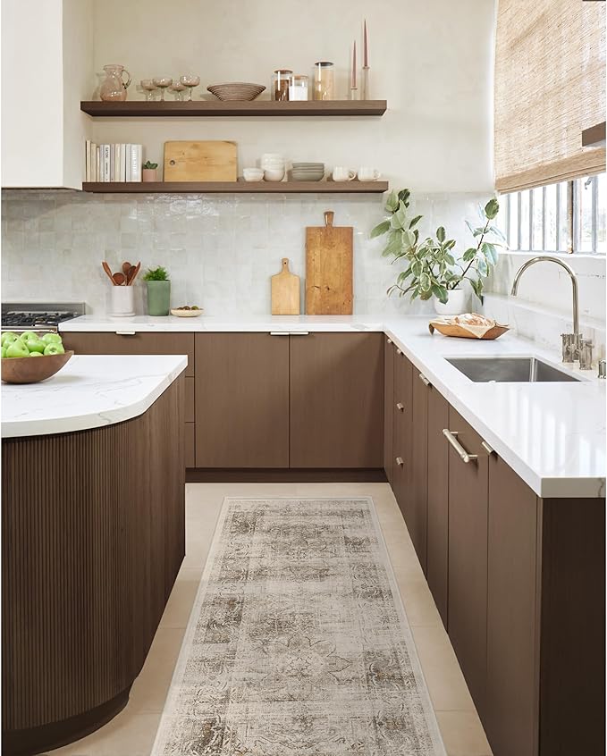 Ruggable Washable 2x12 Runner Rug, Sarrah Hazel, Premium Vintage Rugs for Hallway, Kitchen, Entryway, Living Room, Bedroom, Office with Gripper Non Slip Pad