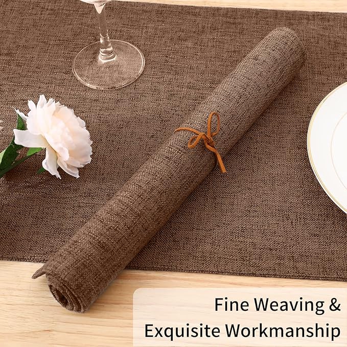 Homaxy Cloths Placemats for Dining Table Set of 4, Heat Resistant Washable Cotton Linen Blend Table Mats, Easy to Clean Place Mats for Indoor Outdoor Party Kitchen Decoration, 13" x 19", Brown