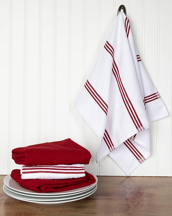 Sticky Toffee Cotton Kitchen Towels Set of 4 – Red and White Dish Towels 28x16 in, Reusable and Absorbent Tea Towels for Drying or Cleaning, Oeko-Tex Cotton