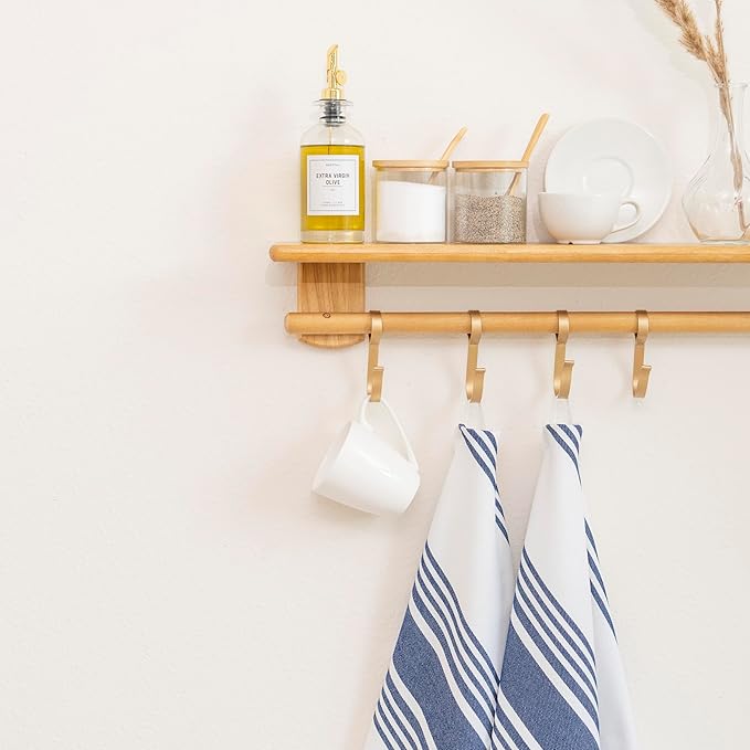 Blue White Kitchen Towels - 6 Pack, 100% Cotton, 30"x20", Absorbent, Durable, Lint-Free Indigo Blue Stripes Cotton Tea Towels with Hanging Loop - Washable and Quick-Dry Dish Cloths (6 Pack)