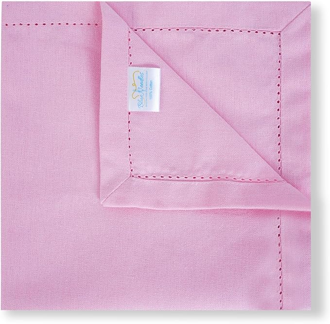 Blue Needles Set of 12 Hemstitch Linen Napkins 100% Cotton Blush Pink Cloth Dinner Napkins 18x18 inches, Soft, Reusable, Absorbent, Washable, Ideal for Fall Thanksgiving Events, Parties & Everyday Use