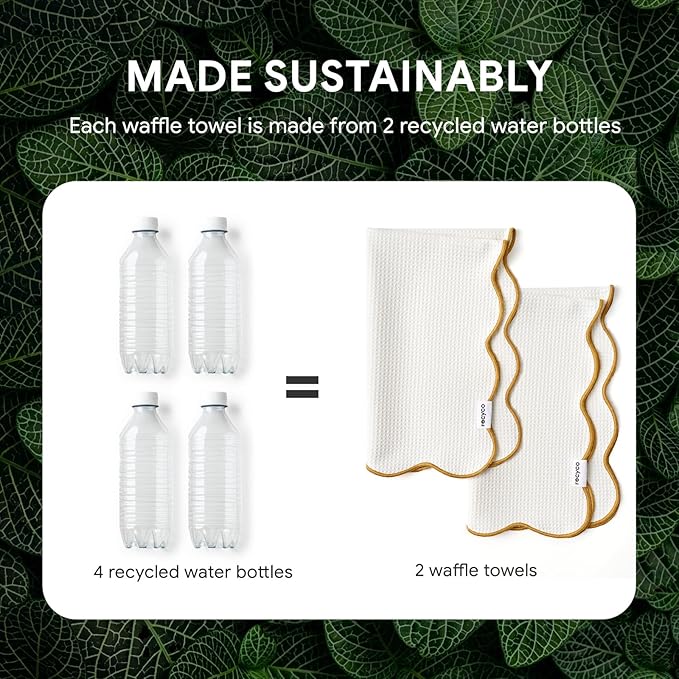 RECYCO Waffle Kitchen Towel Set of 2 - Quick Dry Microfiber Sustainable Dish Towels - Ultra Absorbent Reusable Cleaning Tea Towels - Lightweight Hand Towels,16”x 28”, Gold Yellow