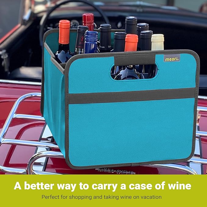 meori B100297 Azure Foldable Wine Carrier 12 Slot Blue Collapsible Liquor Storage Travel Carry Case Bottle Shopping Car RV Beach Lake Park