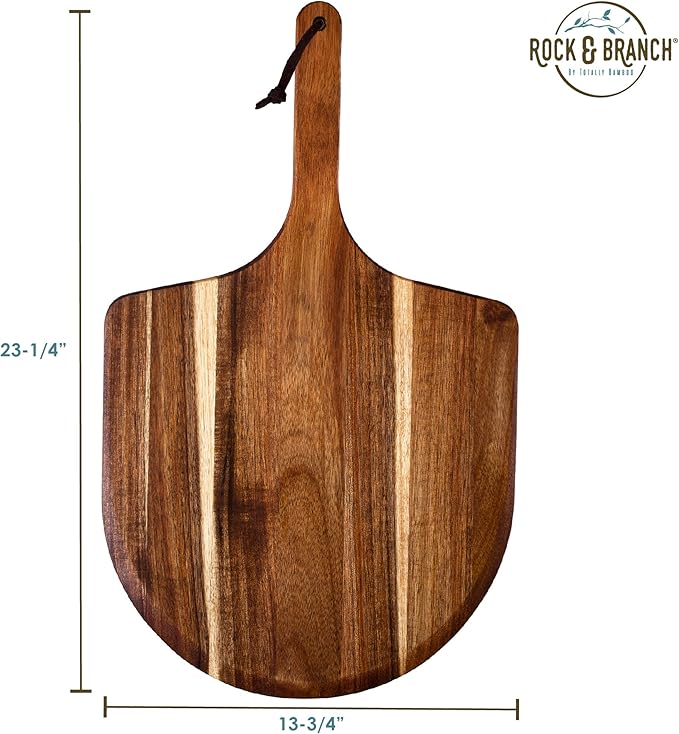 Totally Bamboo Rock & Branch Acacia Wood Pizza Peel, 13.75 Inch Wooden Pizza Paddle with Handle, Great for the Oven and Grill