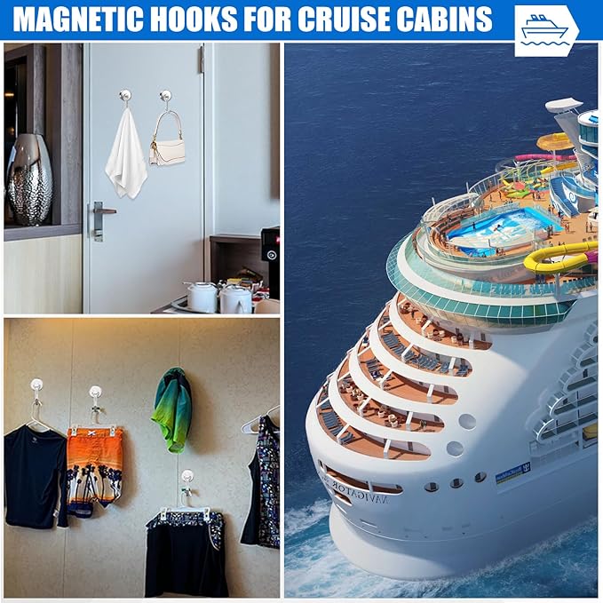 LOVIMAG Hooks, 80lbs+ Magnetic Magnet Hook 2025 Cruise Cabin Ship Essentials Heavy Duty Strong Refrigerator Fridge Hanging for Classroom Beach Vacation Kitchen Grills Home Mug Hanger (12 Pack), Silver