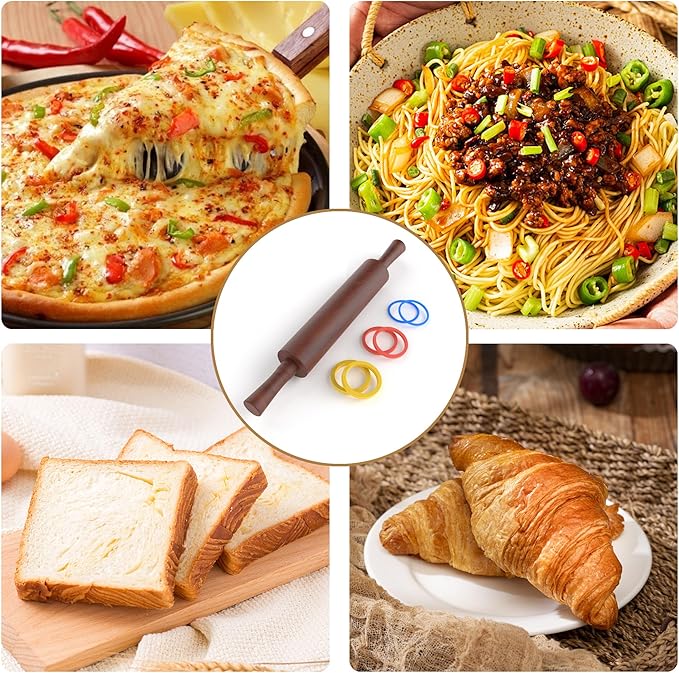 Classic Wooden Rolling Pin with Handle for Fondant, Pizza, Pies, Cookies, Pastries, Rolling Pin for Baking with 3 Multi-Color Thickness Rings, 17" x 2.5" (Include handle) Sapele Rolling Pin