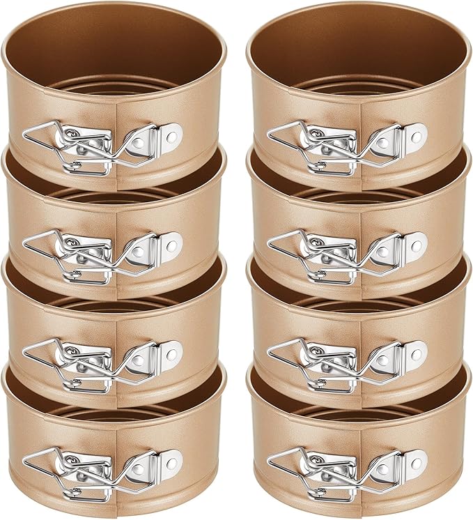 Sunnyray 8 Pcs 4 Inch Springform Pan for Baking Mini Cheesecake Pans with Removable Bottom Nonstick Leakproof Round Cake Mold Spring Form Molds for Mini Cheesecake Pizza and Quiches (Gold)