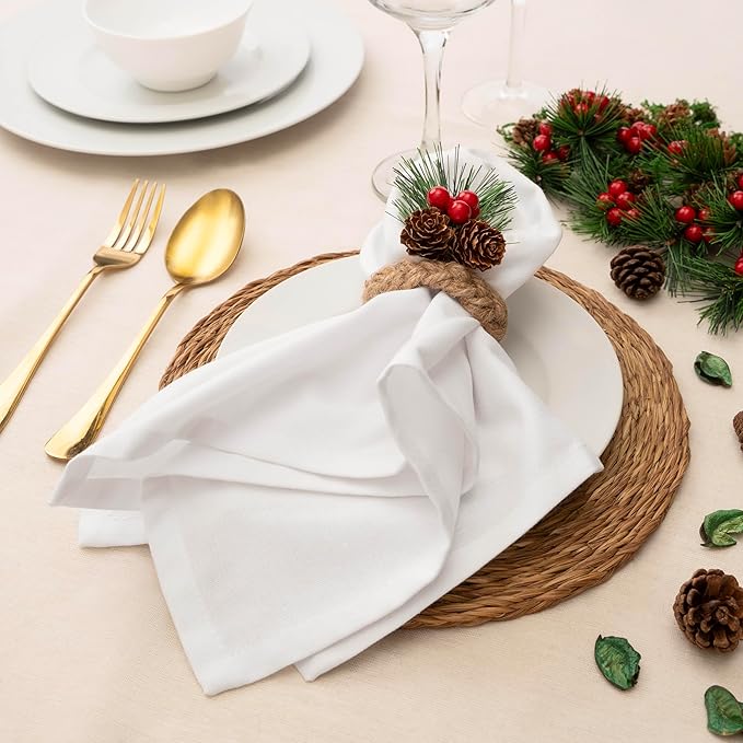 Blue Needles Solid Cloth Napkins Set of 6 White 100% Cotton Dinner Napkins 18x18 inches - Soft, Reusable, Absorbent & Washable Fall Thanksgiving Linen, Ideal for Events, Parties & Everyday Use