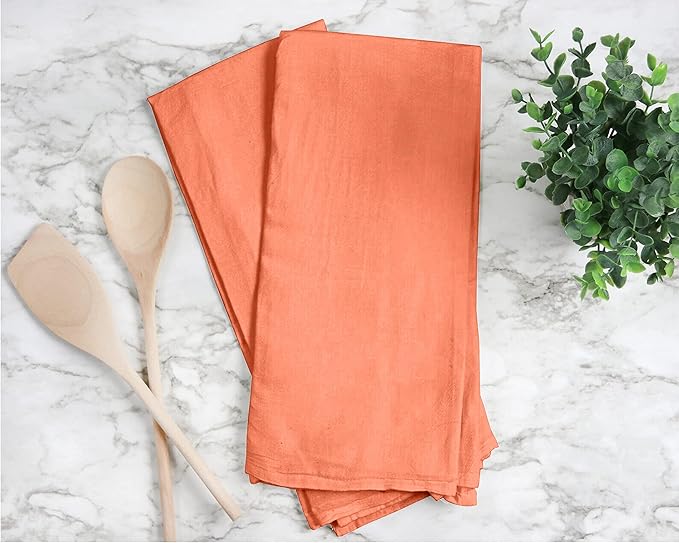 RUVANTI Flour Sack Towels 4 Pack 28x28 Inch, 100% Cotton Tea Towel, Reusable, Machine Washable, Absorbent BarTowels - Dish Cloth Perfect for Drying Dishes & Cleaning - Orange