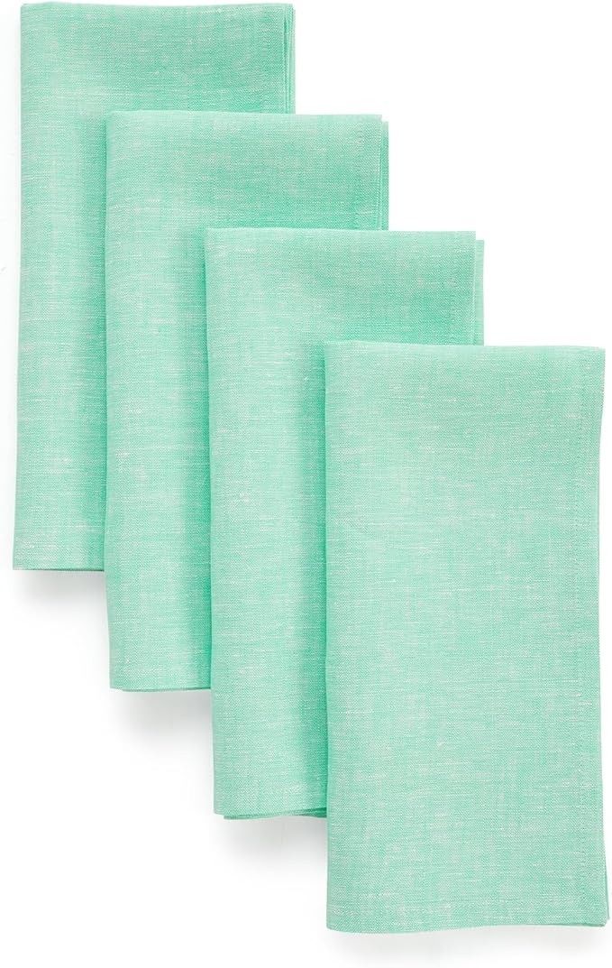 Solino Home Linen Cloth Napkins Set of 4-100% Pure Linen Chambray Aqua Dinner Napkins 20 x 20 Inch - Athena, Handcrafted and Machine Washable