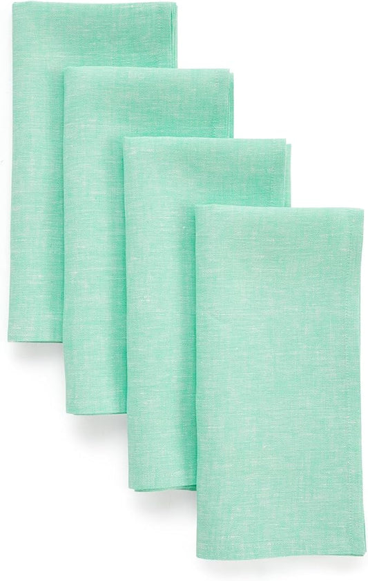 Solino Home Linen Cloth Napkins Set of 4-100% Pure Linen Chambray Aqua Dinner Napkins 20 x 20 Inch - Athena, Handcrafted and Machine Washable