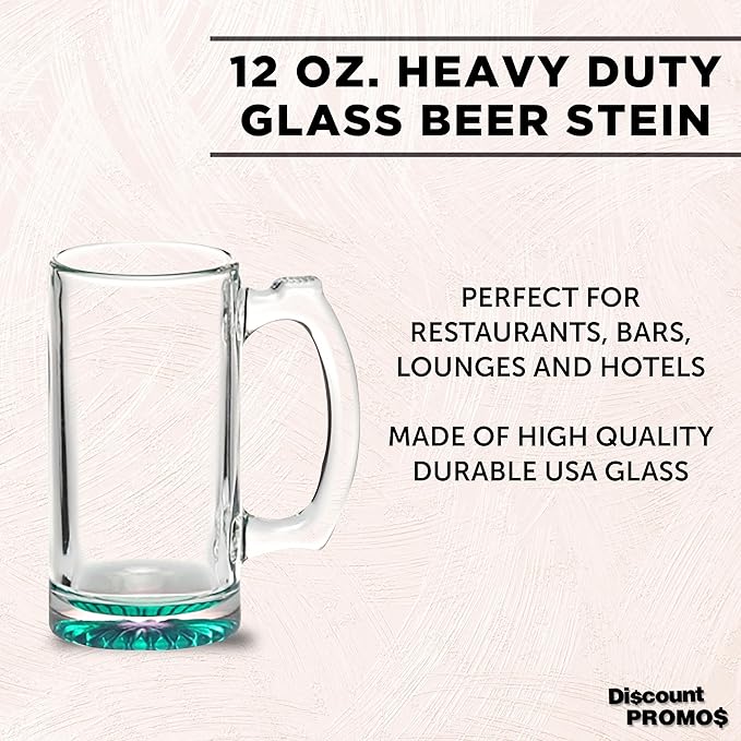 12 Libbey Beer Mugs Set, 12 oz. - Groomsmen Glassware - Green